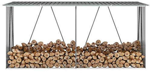 Festnight Porte-bûche Métal Étagère pour Bois, Abri Bois de Chauffage Exterieur Gris 330x84x152 cm