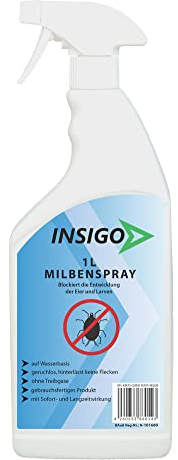 NEU Biozidfreie Milben Abwehr 1L – Mittel für Hausstaubmilben abwehren – Milbenspray für Matratzen – Fleckenfrei – Milben Spray INSIGO