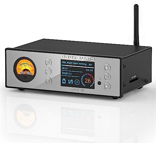 Douk Audio C100 PRO Mini Hi-Res Bluetooth Music Streamer Digital Audio Player Preamp DAC with USB Optical XLR - ESS9038 DSD512 & VU Meter & LED Display & Remote Control for Amplifier, Active Speakers