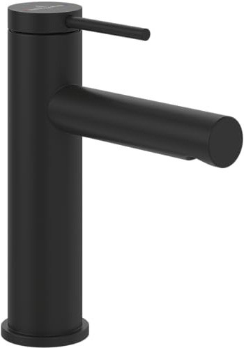 Villeroy & Boch Loop & Friends Waschtischarmatur ohne Ablaufgarnitur, Wasserhahn Bad mit Keramikkartusche, Waschbeckenarmatur wassersparend, Auslauf Höhe 106mm, rund, Matt Black