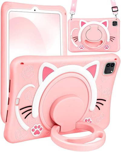 SurgeCraft Funda para iPad Air de 5ª y 4ª generación 10.9/Pro 11, funda de gato lindo para niñas, funda para mujeres con correa y soporte de asa, fundas de silicona suave para Apple iPad Air 5/4 Gen,