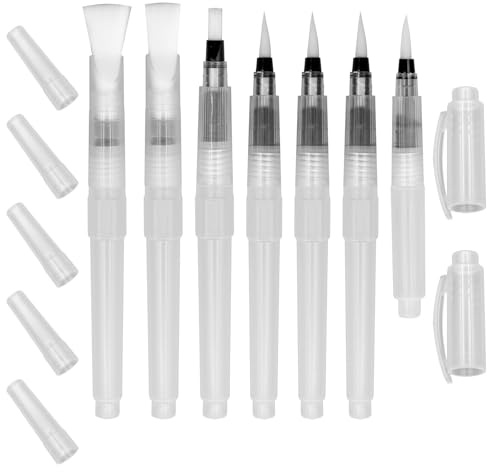 Scettar 7 Stück Aquarellpinsel, Pinselset für Aquarell mit befüllbarem Tank, feine/mittel/große Spitze, Aquarellstifte für Buntstifte