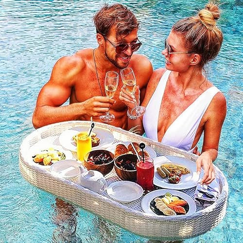 Floating Tray Floating Drink Holder Large Floating Spa Hot Tub Bar Drink And Food Table Refreshment Tray For Pool Or Beach Party Float Lounge (Color : White)