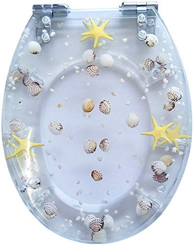 Toilettendeckel, langsam schließender Toilettensitzbezug aus Kunstharz, strapazierfähiger Toilettendeckel mit Kunst-3D-Effekt und echten Blumen, Muscheln und Sand für U/V/O-Typ, C