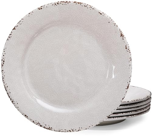 ZAROCRUS Classic Vintage White Melamine Dinner Plate Set, 11-inch Lightweight Round Kitchen Plates Set for Salad, Pasta –Unbreakable RV, Camping Dining Serving Dishes for Parties, Set of 6…