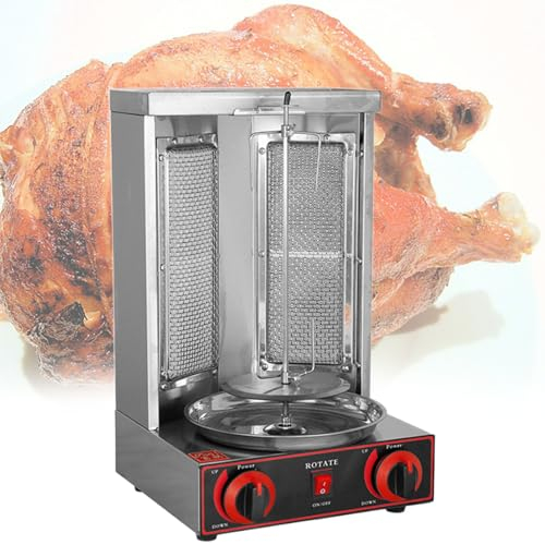 Beachtiful Máquina de Pollo Casera, Asador de Encimera Parrilla Kebab Asador Vertical Propano Pollo Turco Doner Kebab Broiler, con 2 o 3 Quemadores, para Cocina de Restaurante Casero,Dual