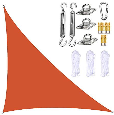 Sun Sail Shade Canopy 3m x 4m x 5m Waterproof UV Block Outdoor Patio Shade Sail with Hardware Kits Right Angle Shade Sail for Garden Backyard Hot Tub Orange Color Includes 3 Ropes