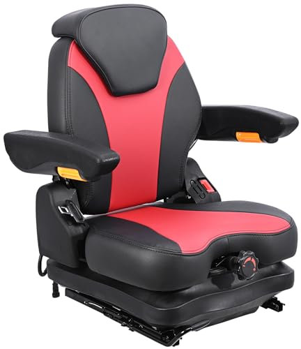 Universal Lawn Mover Seat, Zero Turn Mower Suspension Seat,Highback Low Suspension Forklift Seat with Adjustable Headrest,Adjustable Armrests Shock Absorber Heavy Duty Seat