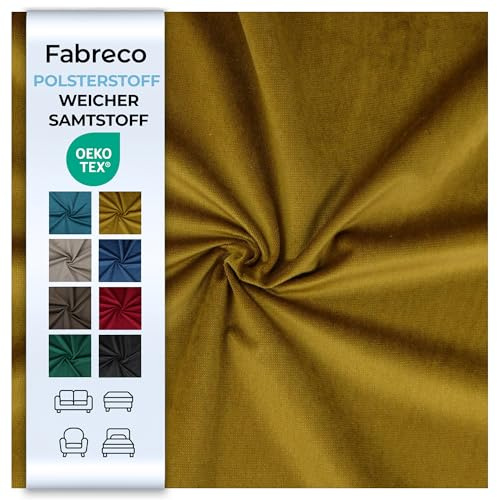 Fabreco - Samtstoff Meterware KRONTOS (100 x 145 cm) - Polsterstoff Möbelstoff Meterware – Bezugsstoff Möbelstoff - Stoffe zum Nähen - Weicher Samt Stoffe für Stühle & Sofa Beziehen (Altgold)