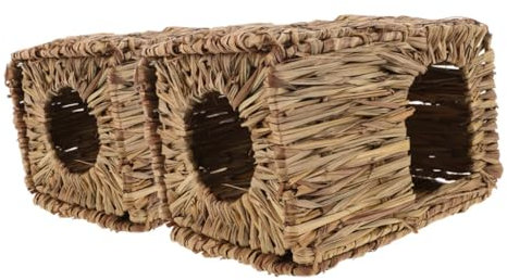 BUGUUYO Meerschweinchen Versteck Grashaus 2 Stück Handgewebtes Faltbares Nest aus Hibiskusgras für Kleine Tiere Wie Kaninchen Chinchilla Hamster Drinnen und Draußen Robust und Tragbar