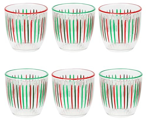 Talking Tables Lot de 6 gobelets en verre à rayures vertes et rouges pour eau, jus, cocktail, anniversaire, Noël, fête, restaurant, restauration, barbecue - 290 ml