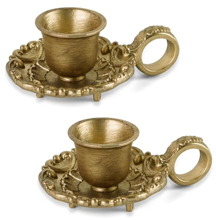 NIKKY HOME Gold Taper Candle Holders Set of 2, Vintage Metal Candlestick for Table Centerpieces, Wedding, Mantel Decor, Housewarming Gift