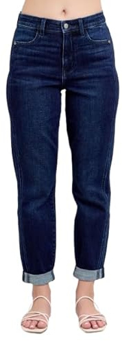 Judy Blue High Waist Boyfriend Jeans for Women | Stretchy Relaxed Fit Denim | Cuffed & Uncuffed Options – 82646-3