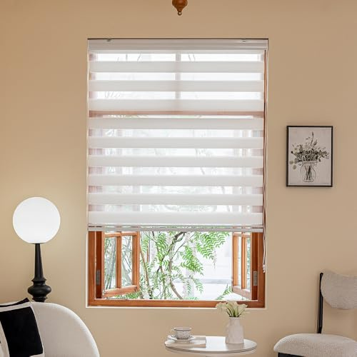 INZEBRIGH Zebra Blinds for Windows, Light Filtering Control Semi Sheer Roller Windows Shades, Dual Layer Fabric Manual Pull Window Shutter for Home, Bedroom,Office, (72 H x 34 W, White)