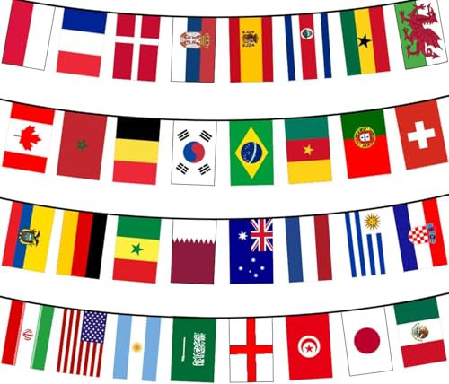 32 Countries Flags Bunting, 32 Countries Double-Sided Fabric Euro Flag Chain, Olympic Decorative Bunting Garland Banner for Europe Women Football Euro Vision 2025 World Cup Olympic Bar Party