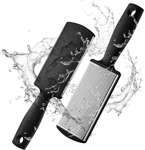 FERYES Dual-Sided Foot File Callus Remover & Pedicure Tool - Professional Foot Scrubber and Sander for Pain-Free Dead Skin Removal, Ergonomic Non-Slip Grip Foot Scraper and Callus Shaver - Black