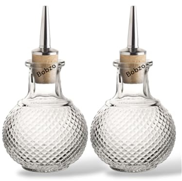 Bobzo 2-Pack Vintage Glass Dash Bottles 150ml – Bitters, Oil & Vinegar Dispenser with Pourer – Cocktail Mixer, Salad Dressing Bottle for Barware, Kitchen, Home & Commercial Use