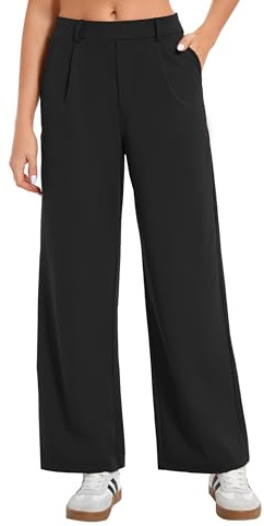 Oyamiki Women's Petite Wide Leg Trousers Casual Stretch High Waisted Office Black Pull on Palazzo Pants Short Leg with Pockets XL