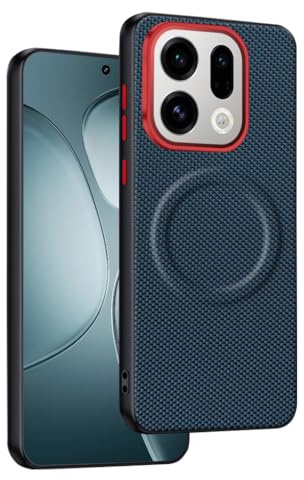 teroxa Coque pour Oppo Find X9, protection d'objectif d'appareil photo en métal TPU pare-chocs fibre de nylon coque arrière compatible avec les coins MagSafe antichoc (bleu)