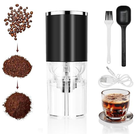 Moulin à café électrique avec mouture réglable – Design magnétique amovible, pièces lavables faciles à nettoyer (moteur exclu), rechargeable par USB-C, silencieux et compact pour la maison, le bureau