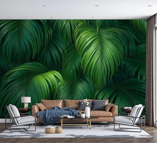 GSAEIMCT Papier Peint Panoramique Feuilles De Palmier Denses 200X140Cm Décoration Murale Moderne,Tapisserie Décorative Pour Chambre Salon,Photographie Réaliste,Vert