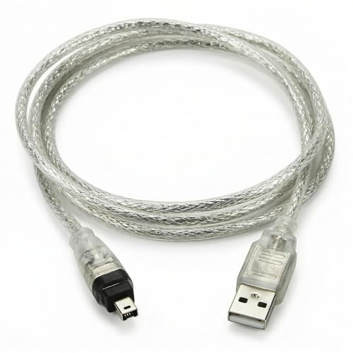 wilcractk USB-Stecker auf Kompatibel mit Firewire 4-poliger Stecker Hochgeschwindigkeits-Datenkabel Weiß Transparent für DV Kamera und Digitalgeräte