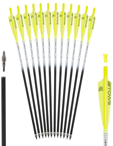 GQT 12 Stück 20 22 Zoll Armbrustpfeile Set Kohlefaserbolzen für die Jagd Armbrustbolzen mit 4 Zoll Feder und wechselbaren Spitzen Carbonpfeil