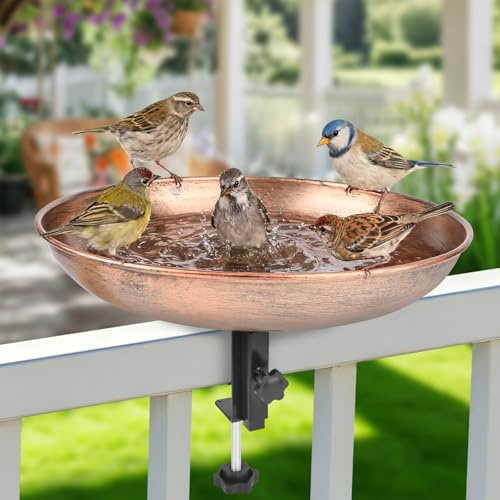 28cm Vogeltränke Balkon Winterfest, Wassertränke für Vögel zur Ganzjährigen, Metall Vogelbad für Garten Hof Outdoor, Antike Bronze Bird Bath