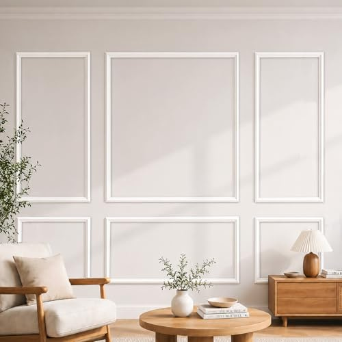 6 Set Wall Panelling Kits, Peel and Stick Wall Panels, Self Adhesive Paintable Wall Trim, Pre-Cut Molding Trim for Home Decoration, Moulding Panels for Living Room, Bedroom