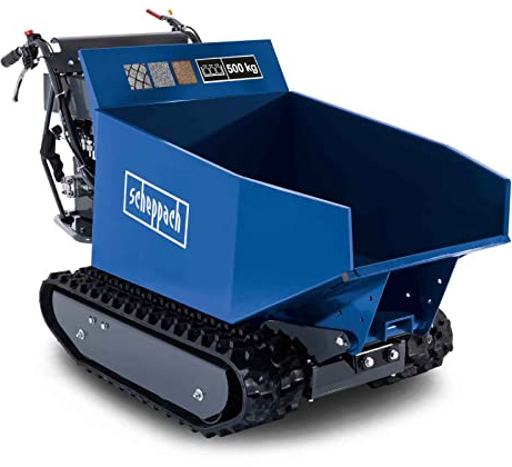 Scheppach Benzin Dumper DP5000 Motorschubkarre mit 500kg Last & 300L Wanne | 5,6 PS Leistung | Kettenantrieb, hydraulischer Kippbehälter | 3-Vorwärts-/1-Rückwärtsgang | Für Erde, Kies, Steine & Schutt