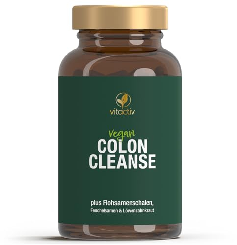 VITACTIV Colon Cleanse Ultra - 100 Kapseln, Vegan - Normale Verdauung - Natürliche Ballaststoffe - Flohsamenschalen Kapseln mit Aloe vera, Fenchelsamen, Löwenzahnkraut, Klettenwurzel, Calcium & D3