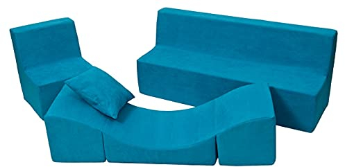Velinda Kindersitzgruppe: Kinderstuhl+Sitzbank+Liegestuhl Kinderzimmermöbel Spiel-Set (Farbe: blau)