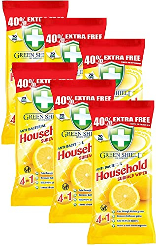 GREENSHIELD ANTIBAC Household Surface Wipes Multi Packs of 70 Wipes Each (Box of 6)