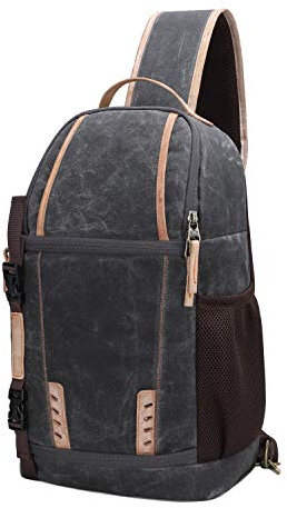 Neuleben Kamerarucksack Sling Rucksack Vintage Wasserdicht für Spiegelreflex Objektiv Fotorucksack Kameratasche aus Gewachsten Canvas Unisex (Dunkelgrau)