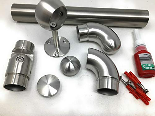 Edelstahl Handlauf Wand V2A Geländer Treppe Griff Stange Fitting 42,4 Kleben (Endstück gebogen)