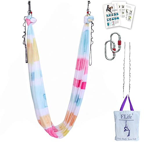 Aerial Yoga-Hängematte, 4,5 m, hochwertiges Antennen-Seidenstoff, Yoga-Schaukel für Antigravitation, Yoga, inklusive Gänseblümchenkette, Karabiner und Posenführung (Aquarellstreifen)