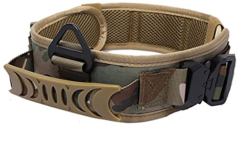 Vmokki Gepolstertes Hundehalsband 7cm Breit mit Zwei Schnalle, Kontrollgriff Taktisch Verstellbar Halsband für Große Hunde (Tarnfarbe)
