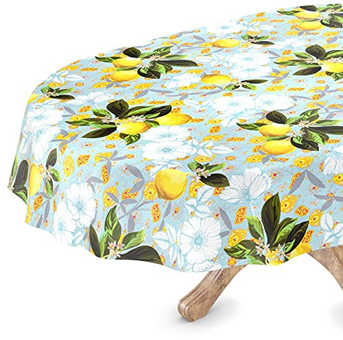 Tischdecke abwaschbar Wachstuch Wachstuchtischdecke Oval 140 x 200cm Schnittkante Zitronen Gartentischdecke Wachstuch