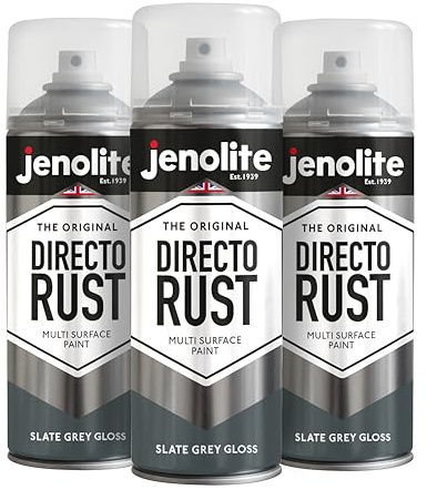 JENOLITE Directorust Vernice Aerosol Lucida | GRIGIO ARDESIA | Vernice spray multisuperficie | Per l'uso su legno, metallo, plastica, ceramica e superfici arrugginite | 3 x 400ml | RAL7031