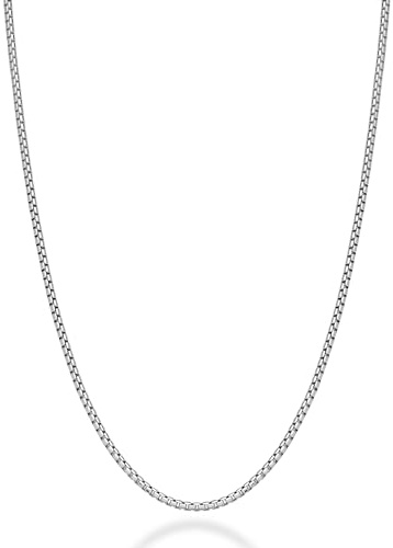 Miabella Italian 925 Sterling Silver Solid 2mm Round Box Chain Necklace for Women Men, Made in Italy (rhodium-plated-silver, Length 20 Inches)