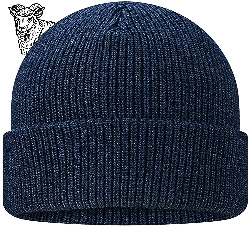 TODO Merino Mütze Herren Beanie Damen, Warm, Weich, Bequem. Wollmütze für kalte Tage, Alltag, Outdoor, Fisherman (Merino 50%, Navy)