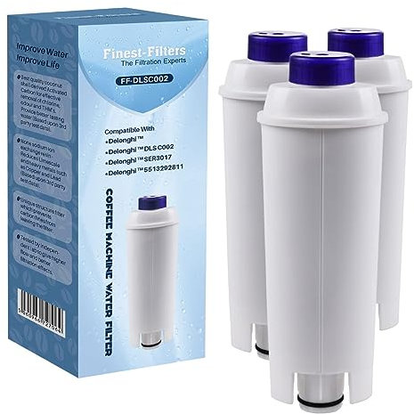 Finest-Filters Coffee Machine Water Filter for DeLonghi DLSC002 Water Filter for De'Longhi ECAM, ETAM, EC, BC Series, SER3017, 5513292811 (3 Pack)
