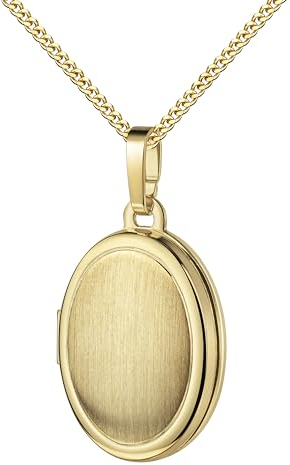 JEVELION Damen-Gold Medaillon 333/8 Karat für 2 Bilder Amulett Anhänger oval zum Aufklappen für Damen mit Halskette Mit Panzerkette 925 Silber vergoldet - Kettenlänge 40 cm.