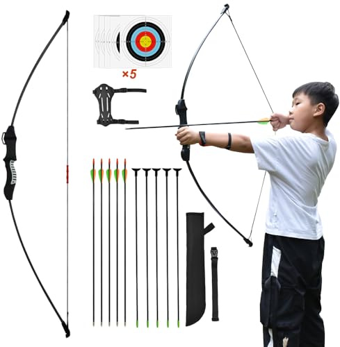 Runzkzy Bow and Arrow for Teens Beginner Archery Set for Youth Bow and Arrow Shooting Practice Backyard and Outdoor Archery Training Middle School Boy and Girl Gifts (No pulley)