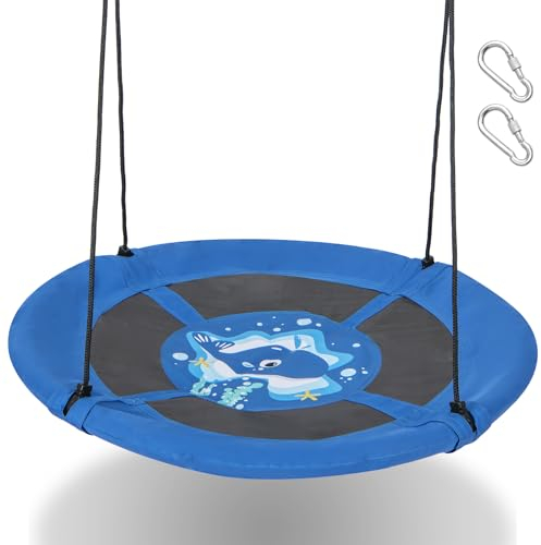 DREAMADE φ100cm Nestschaukel Outdoor & Indoor, Kinderschaukel 140-180cm höhenverstellbar, Hängeschaukel Schaukel für Kinder (Blau-Wal)