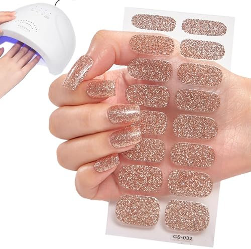 Gel Nail Strips - Semi-Cured Gel Polish Stickers, Long Lasting & Easy To Apply with Gloss Finish - Nail Strips Wraps Peel & Stick, Removeable