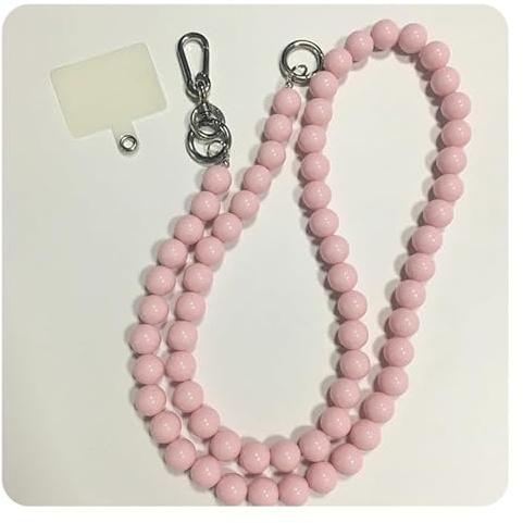 Hrlace Handykette Perlen zum Umhängen Universale Handy Kette mit 1 Weiß Einsätzen Perlenkette Accessoire Charme Schultergurt Ersatz für Jede Handy-Hülle,Umhängetasche Tasche Kette Hellrosa
