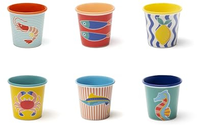 Excelsa Corfù Set 6 Bicchierini da Caffè, Porcellana, Capacità 90 ML., Decori Assortiti