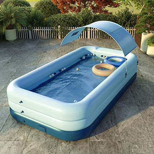 Suuim Vollautomatisches Schwimmbecken, kabelloses selbstaufblasendes Kinderbecken, Lazy Pool mit Sonnenschutz-Planschbecken-Pink_3,18 m 3 Etagen (Blau 2,1 m 3 Etagen)