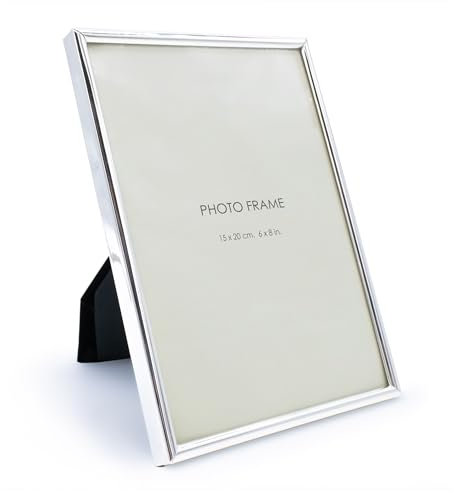 Cadre photo à poser - En métal argenté - Pour 15 x 20 cm - Cadre photo arrondi - Rectangulaire - Pour photos portrait et paysage - Cadre amovible horrizonal vertical
